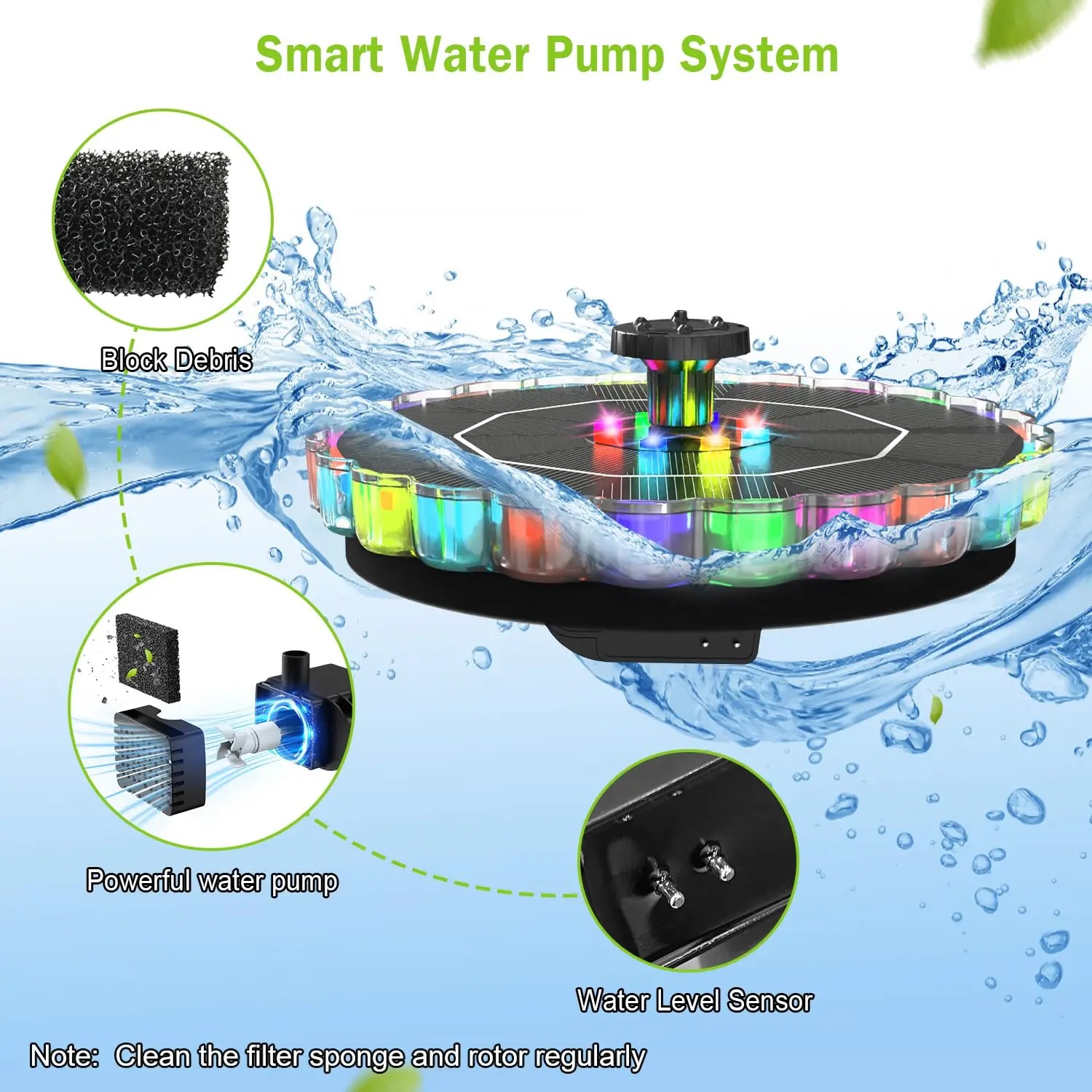 Солнечный фонтан для воды, пла – обзор и цена Floating Solar Fountain Water Pump